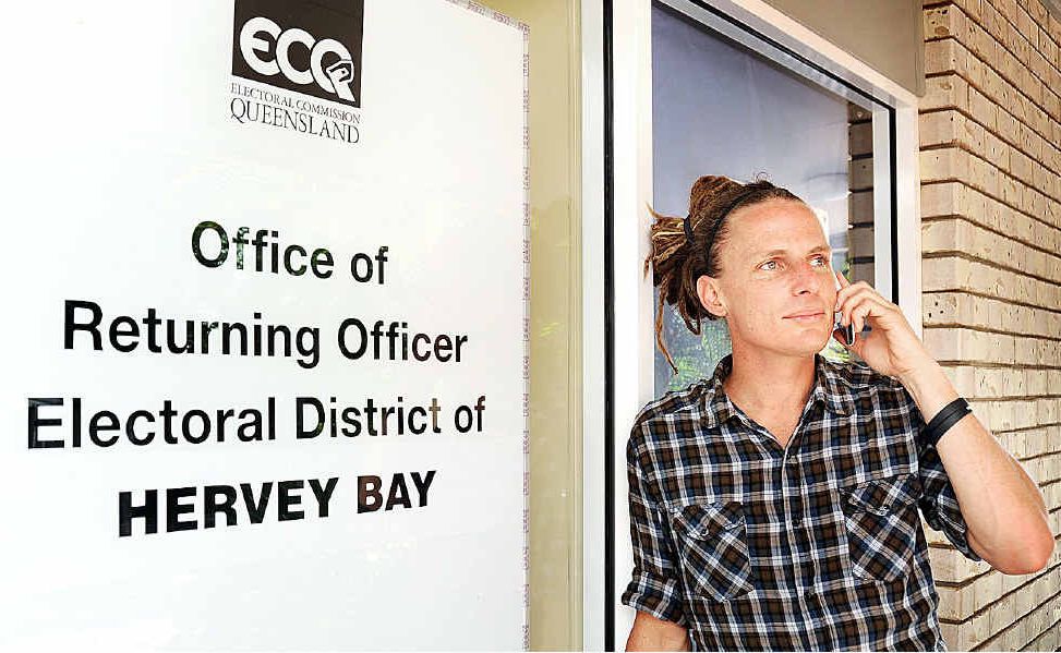 Would-be council candidate Troy Sullivan waited outside the Queensland Electoral Commission office in the hope that the state seat of Hervey Bay would be declared, opening the way for him to lodge his nomination.